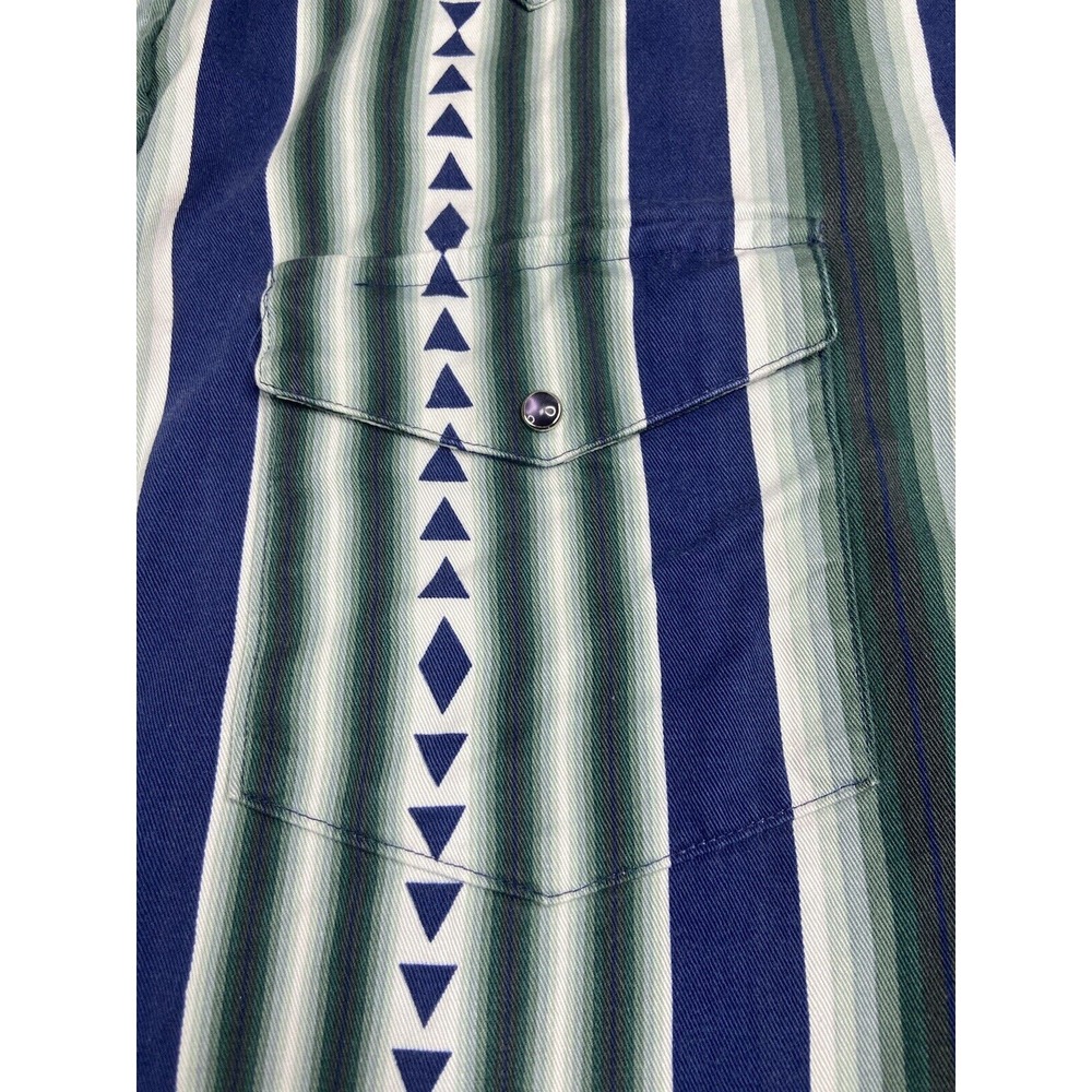 Vintage Roper Shirt Men XL Green Stripe Western Cowboy Heavy Brushpopper Pearl - Picture 6 of 10